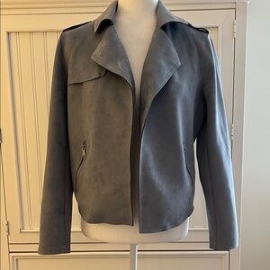 Women's Gray Blue Faux Suede Jacket